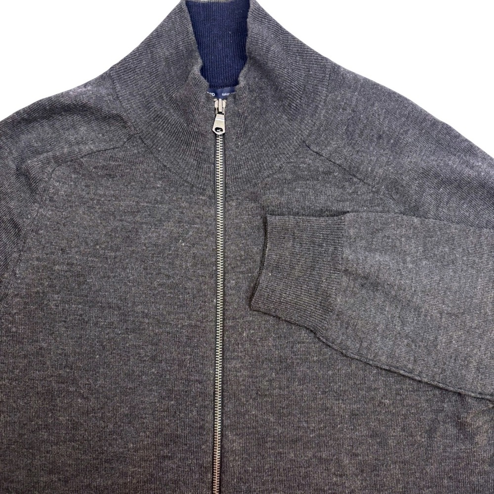 Vtg Gap Mens Italian Merino Wool Full Zip Cardigan Sweater Gray Mock Neck Large